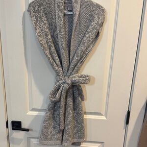 Chico's Gray Knit Open-Front Sweater Vest with Tie Belt